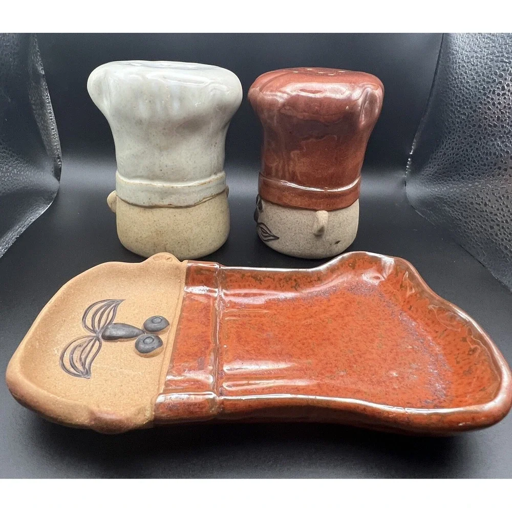 VTG Pottery Salt Pepper Shakers Takahashi San Francisco Le Chef ~ Set‎ of 3